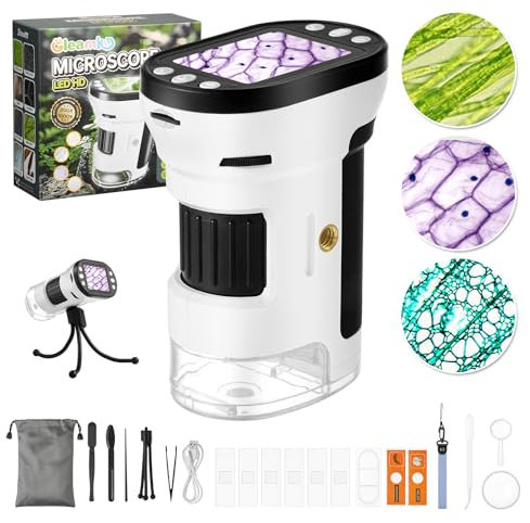 Gleamkid Kids Microscope, 200-1000X Handheld with 2” LCD, Rechargeable Mini Microscope Kit, Photo & Video, 32G SD Card, Science Edu Gift for Kids 8-12