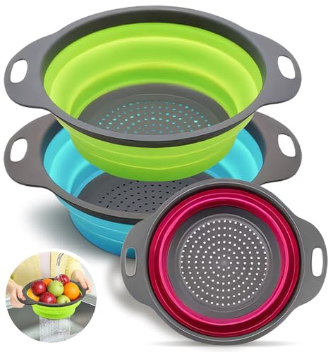 Silicone Collapsible Colander Sink Colander Collapsible Camping Versatile Collapsible Strainer Sink strainer basket over Sink Strainer (Red Green Blue)