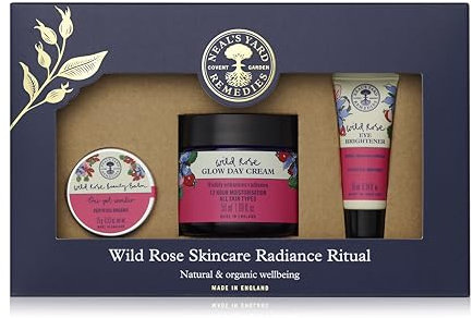 Neal's Yard Remedies Wild Rose Glow Skincare Collection, Skincare Set, Glow Cream, Eye Brightener & Beauty Balm, Cruelty-Free