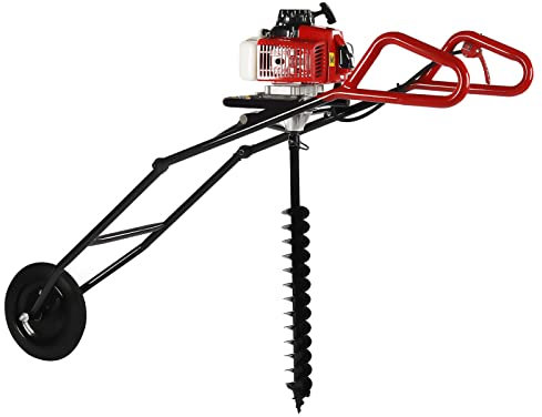 ROMYIX Tarière à essence 2 temps 63 CC - Pliable - 3 CV - 1 foret double hélice de 80 mm - Démarreur manuel - 8800 ± 300 tr/min - Réservoir de 1200 ml