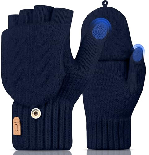 UKNOWISA Fingerlose handschuhe Thermo Winterhandschuhe Strick Handschuh-Klappe Touchscreen Laufen Radfahren Fahren ohne Finger Warme Herren Damen