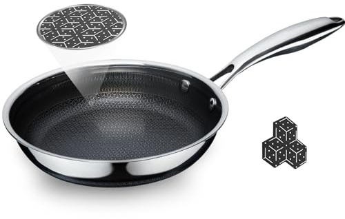 SAKAMOSH Nonstick 8 Frying Pans, Hybrid Ceramic Stainless Steel Pan, Small Skillet with Stay-Cool Handle, Non Toxic, PFAS PFOA PTFE Free, Dishwasher & Oven Safe, Induction Compatible