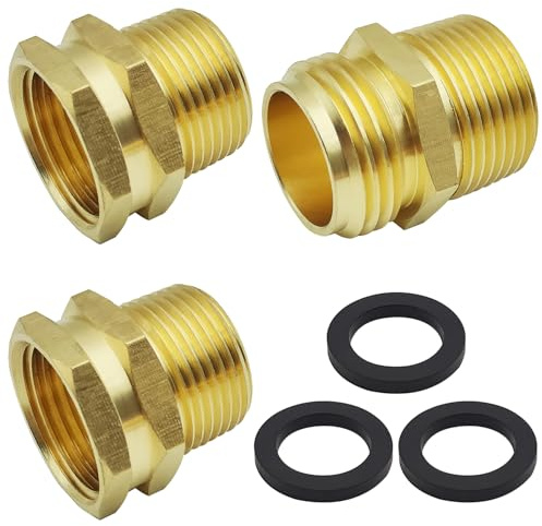 Paquete de 3 adaptadores de manguera de jardín de latón, 2 conectores hembra GHT de 3/4 pulgadas a macho NPT de 3/4 pulgadas + 1 conector macho GHT de 3/4 pulgadas x conector macho NPT de 3/4