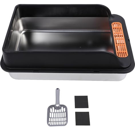 KKPLZZ Katzenstreu Box aus Edelstahl Katzenstreu Katzenbox mit Großer Kapazität Katzenstreu-Box für Große Katze mit Deckel-Eintrag Anti-Spritzen-Metalls Tock Pfanne mit Auslauf (Extra