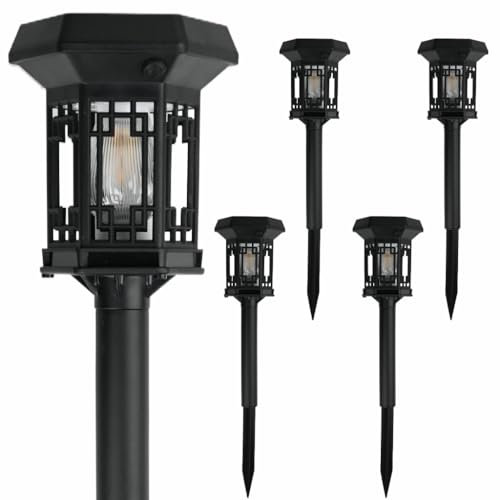 Hqynss Solar Lights Outdoor Garden, 4 Pack Warm 2800K LED House-Shaped Pathway Lights, Waterproof, 1200mAh Battery, 8-12 Hours for Patio, Yard, Driveway, Walkway, Lawn Decoration