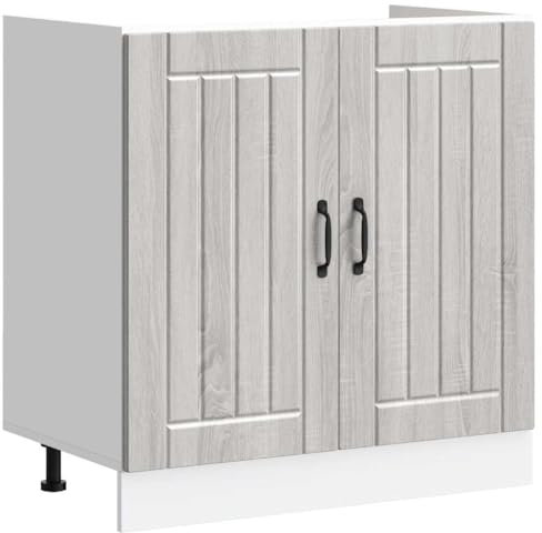 vidaXL Lucca Grey Sonoma Kitchen Sink Base Cabinet - Engineered Wood, Adjustable Feet, Ample Storage