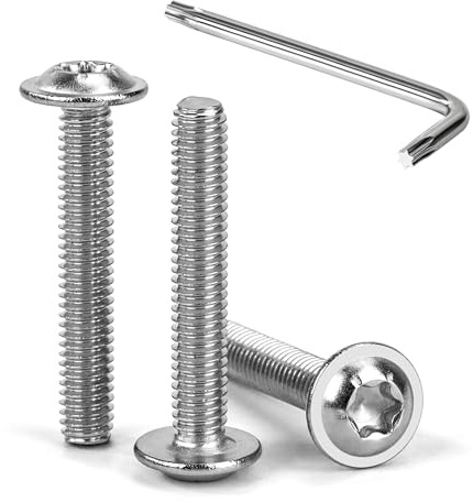 Tunejoy M4 x 25 mm Tornillos de Cabeza Alomada Torx con Brida Tornillo de Cabeza Hexagonal de Acero Inoxidable A2 V2A Tornillos Máquina con T20 Allen Rosca Completa 30 Piezas