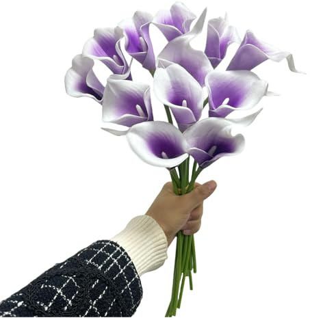 12 flores artificiales de lirio de cala de 13 pulgadas, accesorio de ramo de flores pequeñas de poliuretano, ramo de flores pequeñas, ramo de boda para plantas verdes, decoración de interiores y