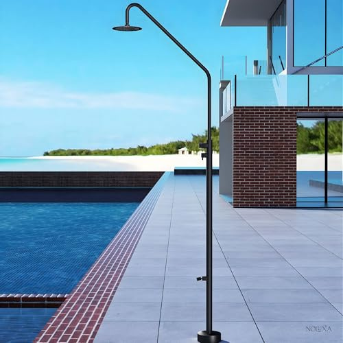 NOLUXA IMEX - Ducha Piscina Exterior Acero S.316 con Lava-pies Negro Mate | Ducha Empotrada Suelo para Jardín, Piscina y Terraza | Grifería 1 vía (Agua Fría) con Rociador y Tratamiento Anticorrosión