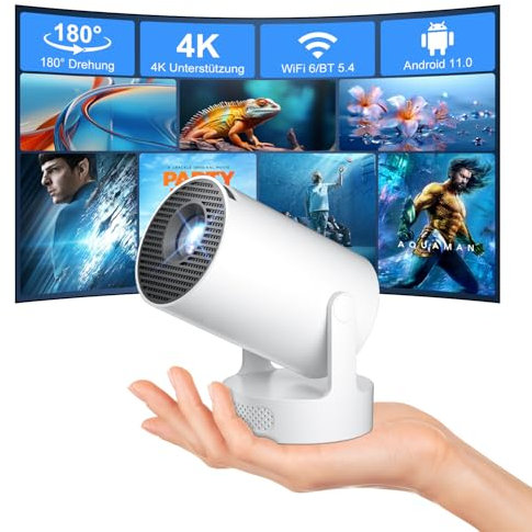 Salange Miniprojektor 4K-stöd, Smart Projektor 4K FHD 1080P, Stöder Android 11.0, Projektor, Mobiltelefon, Liten, Utomhus, 180° Roterbar, 5W Ljud-Bashögtalare, Biltrapetskorrigering med