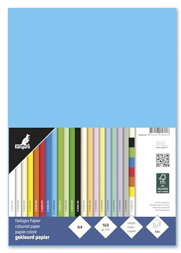 Kangaro Lot de 50 feuilles de papier à lettre bleu azur DIN A4 160 g/m² FSC mix - Papier à lettre - Papier de bricolage