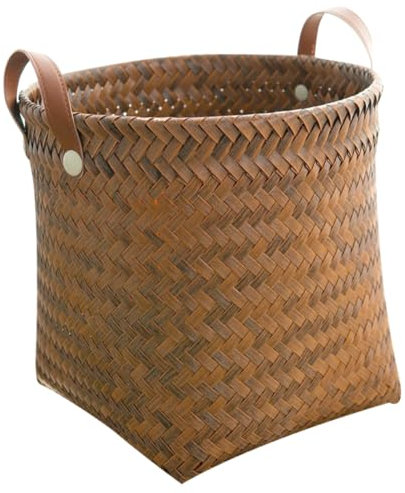 Abaodam Cesta De Almacenamiento De Ratán De Imitación Tejido Exterior Organización Canastas De Mimbre Pequeña Cesta Tejida Simple Yute Contenedor Organizador PP Vid Coffee