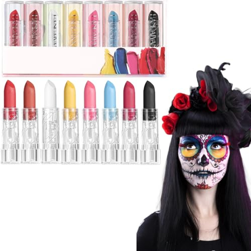 BOOSHMall Halloween Makeup Lippenstift, 8 Vampire Lippenstifte Set Matt Langlebig Rot Schwarz Lila Weißer Lippenstift, Für Verschiedene Kostümthemen Cosplay Beauty Enhancemen