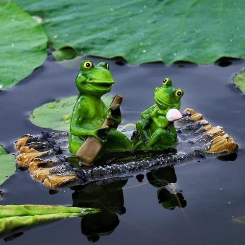 Xzyden Wooden Raft Frog Decorations,Durable Resin Pond Ornaments, Waterproof Garden Accents, Lightweight Pool & Fountain Decor,Fun Animal Decor for Pools,Green,18x11x10cm