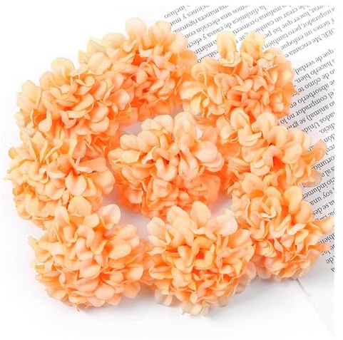 Fleurs D'Hortensia Artificielles Têtes de fleurs artificielles d'hortensia en soie 4 cm Fausses fleurs for décoration de maison Décoration de mariage Accessoires de couronne de mariée DIY(Orange,50Pcs