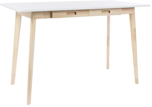 Dokiiovo Holz Schreibtisch mit 2 Schubladen, Moderner Kleiner Computertisch, Vielseitiger Schreibtisch, Holz-Studier-Arbeitstisch für Schlafzimmer, Wohnzimmer, Arbeitszimmer, 120 x 55 x 74 cm (Weiß)