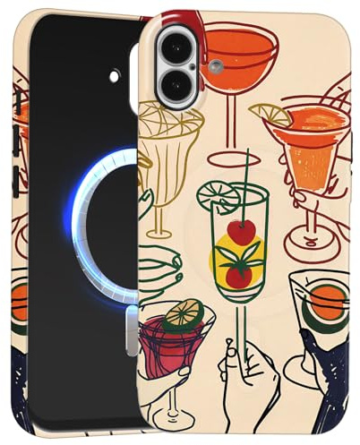 Vxinvnoi Magnetische Handyhülle für iPhone 16 6,1 Hülle, Kompatibel mit MagSafe, Aesthetic Bunt Muster Mädchen Case, Dünn Silikon + PC Stoßfeste Schutzhülle Cover, Beige