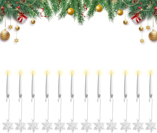 Bougies Lumineuses Pour Sapin De Noël | Bougies Sans Flamme Vacillantes Avec Télécommande - 6/12 Pièces LED Sans Flamme avec Crochet Perle Boule pour Extérieur Fêtes Maison Mariage Soirée (D-12PC)