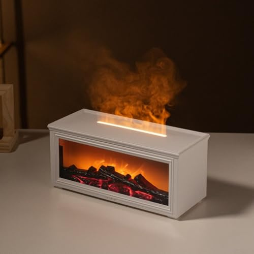 Comeder Diffuseur de flamme, 280 ml, humidificateur à brume froide, simulation 3D de cheminée, diffuseur d'arômes d'huiles essentielles, 7 couleurs avec télécommande, pour maison, chambre, spa (blanc)