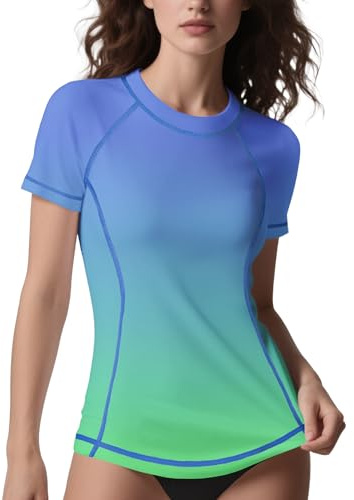 ANGEL CITIZ Rash Vest Women Short Sleeve Womens Swim Top Beach Shirt Quick Dry Rash Guard Ladies Modest Swimwear UPF 50+