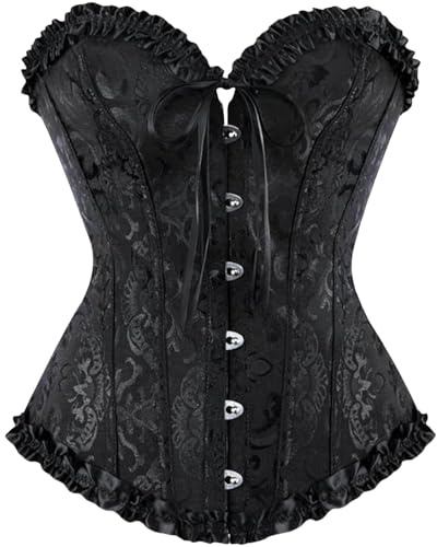 riou Women's Corset Tops Lace Up Boned Overbust Corset Shapewear Vintage Plus Size Strapless V Neck Bustier Top Bridal Bodyshaper Gothic Medieval Underbust Bustier Bodysuit Cosplay Party Costume
