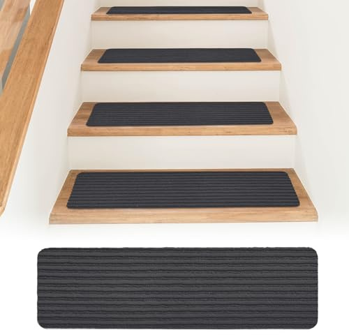 Bocguy 15 Stück Treppenstufen Matten, 55x22cm Stufenmatten Innen rutschfest, Selbstklebend Antirutschmatte Zuschneidbar Wiederverwendbar für Treppenschutz