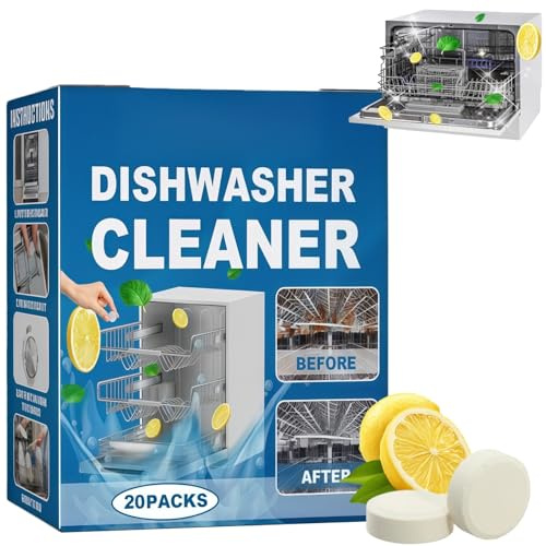 Dishwasher Cleaner Deep Clean Tablets,20 PCS Heavy Duty Dishwasher Descaler & Limescale Remover,Deodorizer Tablets,Dishwasher Freshener Ta/blets Removes Grease,Odor for All Dishwashers,Lemon-Scented
