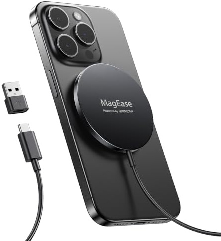 Caricatore wireless per iphone Magnetico, Base di Ricarica Wireless Rapida per iPhone Serie 17/16/15/14/13/12 e AirPods 4/3/2/Pro con Doppia Porta di Ricarica,Nero (Alimentatore non incluso)