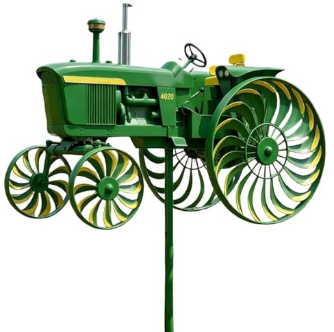 Tractor Wind Spinner, Outdoor Metal Sculpture, 48x18 Inches Garden Stake with Rotating Blades, Yard Decor with Rustic Design, Patio Ornament for Porch Backyard Lawn Flower Bed Holiday