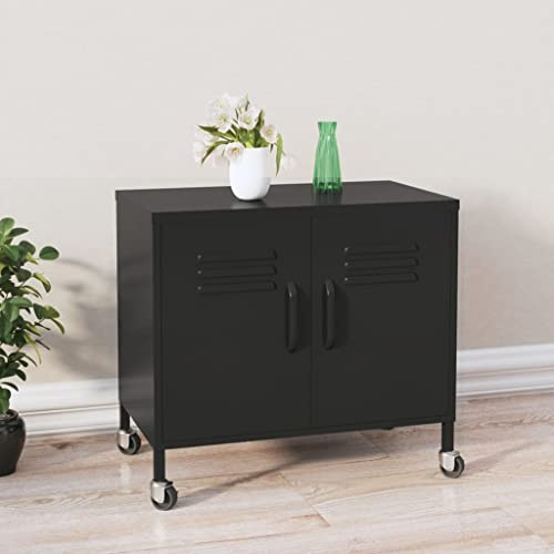 LoogCape Förvaringsskåp svart 60 x 35 x 56 cm stål, förvaringsskåp med hjul, flerfunktionellt skåp med justerbar hylla, aktskåp, förvaringsrum, kontor, hall, garage, verkstad