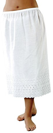 Undercover La Marquise Ladies Cotton Waist Slip With Wide Italian Embroidery Hem 2401 16-18 White