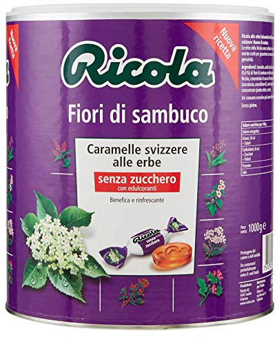 Ricola - Caramelos suizos sin azúcar con sabor a flores de saúco balsámico y hierbas – Bote de 1 kg