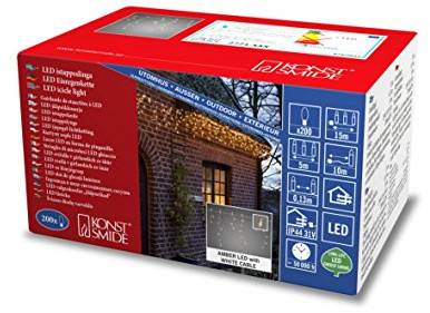 Konstsmide LED Eisregen Lichtervorhang, 200 bernsteinfarbene Dioden, 31V Außentrafo, weißes Kabel - 2771-802