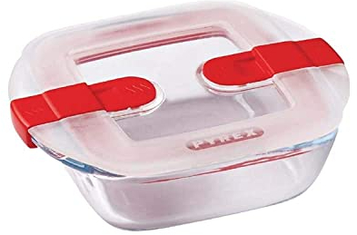 Pyrex - Cook&Heat - Plat Carré en Verre avec Couvercle Hermétique Spécial Micro-Ondes – Boîte de Conservation – Cuisinez au Four, Conservez et Réchauffez, Transparen