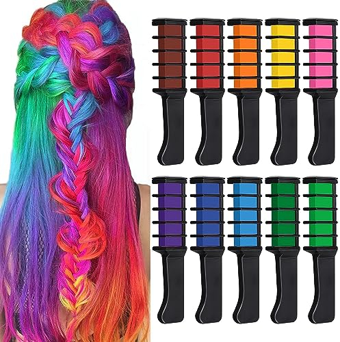 10 Color Temporary Bright Hair Chalk Set, Kalolary Metallic Glitter Hair Chalks Birthday Girls Gift, Hair Chalk Comb Set Washable Color for Kids Hair Dyeing Party, Cosplay, Halloween, Christmas