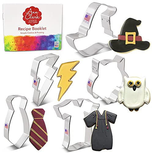 Ausstechformen von Ann Clark USA - 5-Teiliges Hexerei- und Zauberer- Keksausstecher Set, Eule, Blitz, Hexenhut und Schal