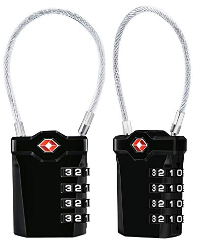 TSA Gepäckschlösser [2 Stück] [Aufgerüstet] Diyife 4-stellige Kombination Sicherheitsschloss Reiseschloss, Mit 14 cm Flexiblem Kabel Für Koffer Gepäck Rucksack Schul oder Gym Kabinett, usw. (Schwarz)