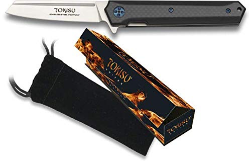 Couteau japonais avec roulements K25 Tokisu fabriqué par CNC G-10 et fibre de carbone 9 cm avec clip lame 10 cm Chasse Outdoor Survie 18450 + porte-bouteille en cadeau