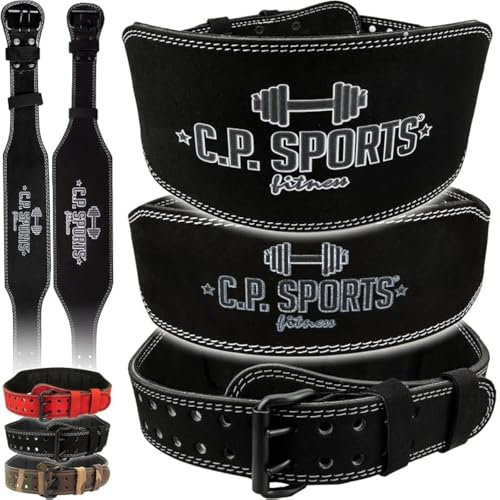 C.P. Sport träningsbälte/tyngdlyftningsbälte läder | standard eller extra brett | män och kvinnor | för styrketräning, bodybuilding, fitness | svart XS = 55–70 cm