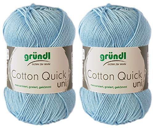 2x50 Gramm Gründl Cotton Quick 100% Baumwolle, Häkelgarn mercerisiert, gasiert, gekämmt inkl. Anleitung für ein Meerschwein (148 Pastellblau)