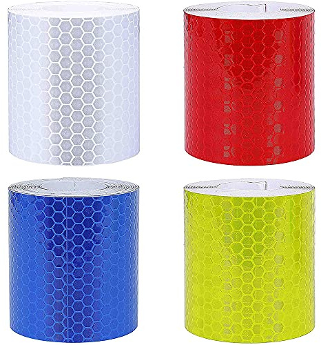 4 Pièces Ruban Réfléchissant, Ruban Auto-Adhésif Réfléchissant, Ruban d'Avertissement pour Véhicules, Ruban Réfléchissant Imperméable Auto-Adhésif Haute Visibilité, pour Véhicules, Vélos (4 Couleurs)