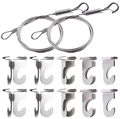 GLARKS 12Pcs 2 Inch Drop Ceiling Hooks with Hanging Wire Set, 10 Pack Ceiling Hangers and 2Pcs Adjustable Stainless Steel Wire with Loop and Hook for Hanging Plants, Lights, Decorations up to 20 lbs