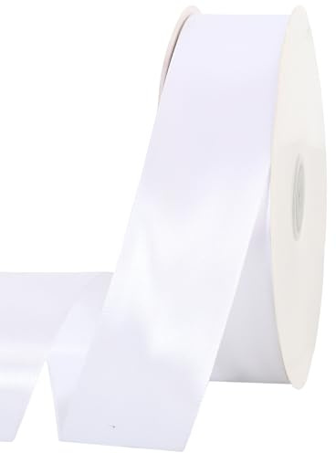 TONIFUL Breites, weißes Satinband, 40 mm x 91 m, für Geschenkverpackungen, Stuhlschärpe, Valentinstag, Hochzeit, Geburtstag, Party, Dekoration, Haarblumen, Basteln, Nähen