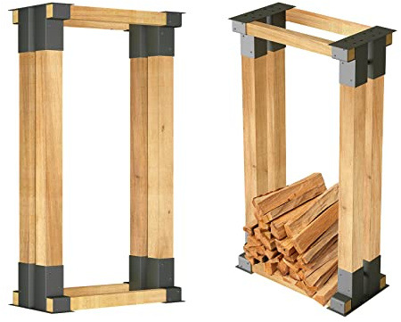 NAIZY supporto per impilare legno esterno Portalegna Deposito per tronchi all'aperto Scaffale impilabile in legno zincato a caldo per impieghi gravosi per interni ed esterni (pacco da 8)