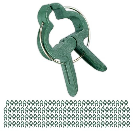 Relaxdays Pflanzenclips, 120 Stück, Pflanzenklammern klein, 3 x 4 cm, Klammern für Tomatenpflanzen, Gartenclips, grün