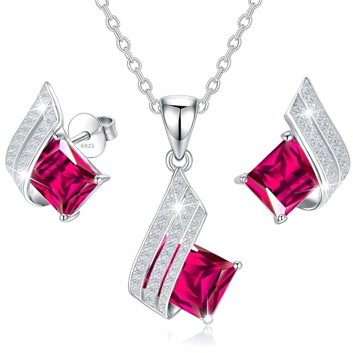 MŚ 1997 MENNICA ŚWIDNICKA 11 FARBEN Ohrringe Silber 925 mit Halskette Damen Set - Hochwertige Österreichische Kristalle und Zirkone - Schmuck Kette damen - Ohrringe Set mit Halskette (Rubin)