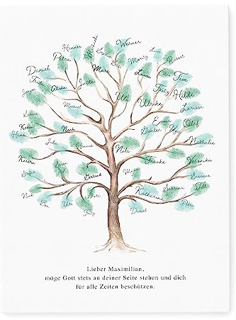 Fingerabdruck Leinwand zur Kommunion personalisiert als Gästebuch mit Baum | Personalisiert, Leinwand auf Keilrahmen, 30 x 40 cm, Gästebuch Alternative, Baum für Fingerabdrücke
