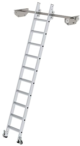 PROREGAL Stufen-Regalleiter fahrbar für Doppelregal 10 Stufen | Leiter, Teleskopleiter, Trittleiter, Bockleiter, Sprossen-Doppelleiter