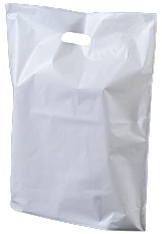 Clearly | 500 White Patch Vest Carrier Bag 15 x 18 x 3 (25 Mu) - LARGE CARRIER BAGS 38cm x 46cm + 7cm