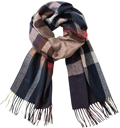 CALVIN & OLIVIA Lightweight Ultra-Soft Scarf - Perfect Holiday Gift for Men & Women - Brown Red Navy Camel